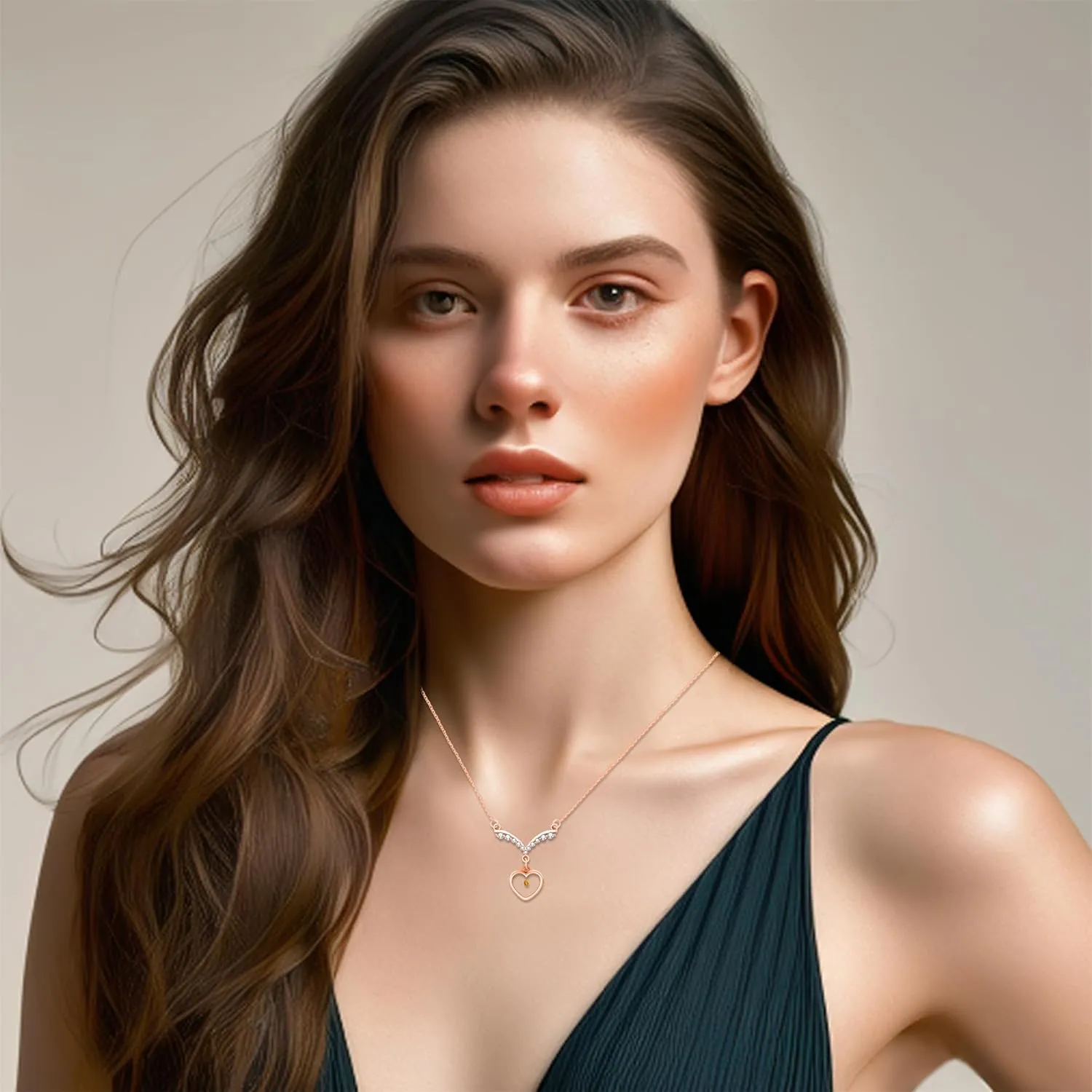 Mustard Seed Faith Necklace | Stainless Steel Platinum Rose Gold Plated Inlaid Zircon V-shaped Mustard Seed Necklace for Daily Wearing Christian Religious Pendant Necklace