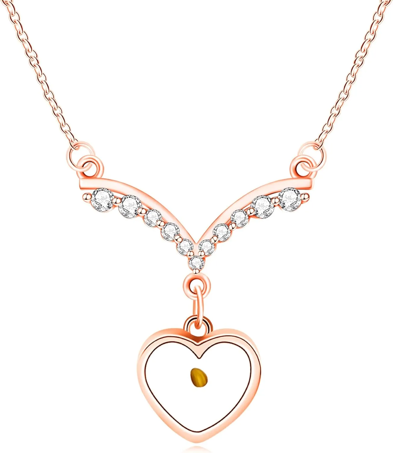Mustard Seed Faith Necklace | Stainless Steel Platinum Rose Gold Plated Inlaid Zircon V-shaped Mustard Seed Necklace for Daily Wearing Christian Religious Pendant Necklace