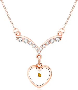 Mustard Seed Faith Necklace | Stainless Steel Platinum Rose Gold Plated Inlaid Zircon V-shaped Mustard Seed Necklace for Daily Wearing Christian Religious Pendant Necklace