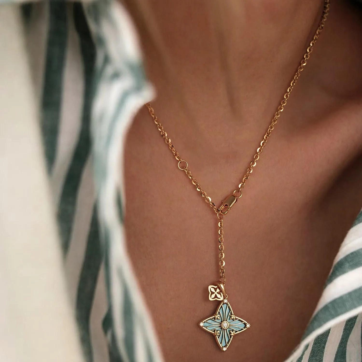 MYEARS Women Clover Necklace Pendant Lapis Lazuli/Mother of Pearl/Turquoise/Yellow Tiger's Eye Cubic Zirconia 14K Gold Simple Dainty Chain Everyday Trendy Lucky Jewelry