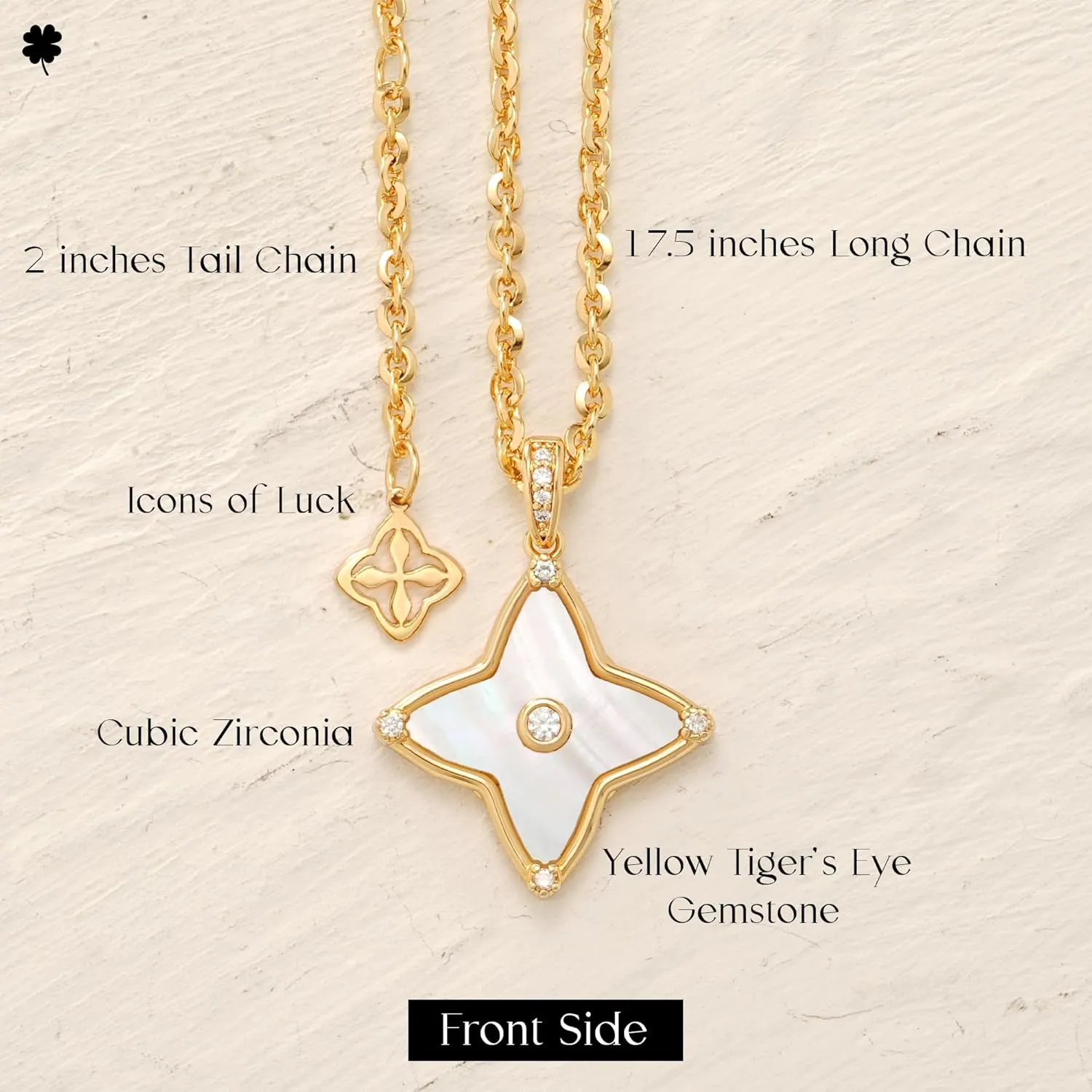 MYEARS Women Clover Necklace Pendant Lapis Lazuli/Mother of Pearl/Turquoise/Yellow Tiger's Eye Cubic Zirconia 14K Gold Simple Dainty Chain Everyday Trendy Lucky Jewelry