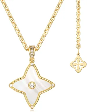 MYEARS Women Clover Necklace Pendant Lapis Lazuli/Mother of Pearl/Turquoise/Yellow Tiger's Eye Cubic Zirconia 14K Gold Simple Dainty Chain Everyday Trendy Lucky Jewelry