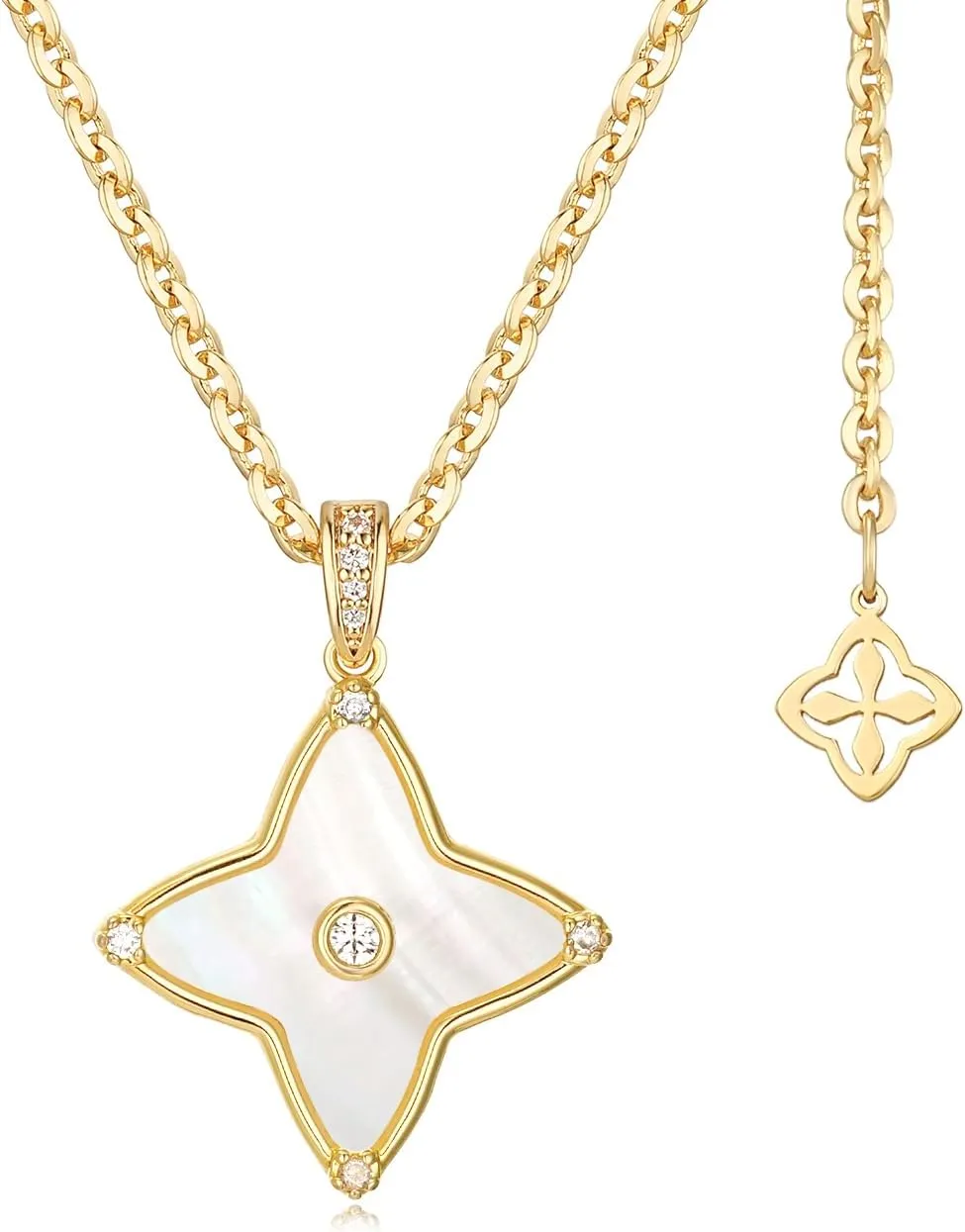 MYEARS Women Clover Necklace Pendant Lapis Lazuli/Mother of Pearl/Turquoise/Yellow Tiger's Eye Cubic Zirconia 14K Gold Simple Dainty Chain Everyday Trendy Lucky Jewelry