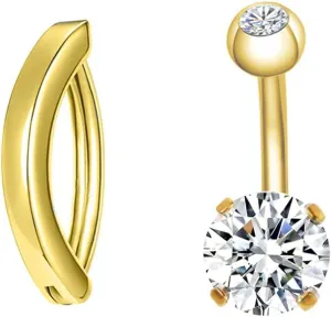 NASAMA 14G Stainless Steel Belly Button Rings for Women,Click Navel Rings Reverse Curved Navel Barbell Cubic Zirconia Navel Barbell Stud Body Piercing Jewelry