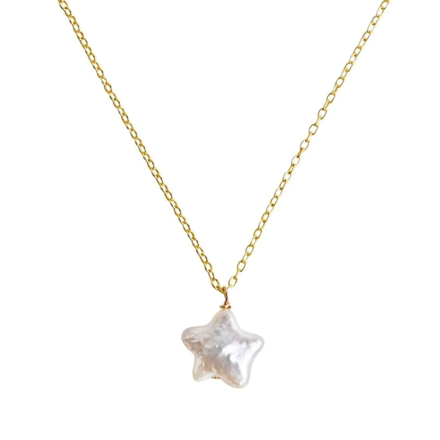 Natural Baroque Pearl Necklace for Women, Star Shaped Pearl Necklace Jewelry Pentagram Baroque Pearl Jewelry Gift for Mom Lover Her925 Sterling Silver with Gold Plated)