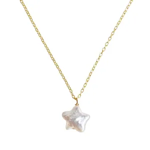 Natural Baroque Pearl Necklace for Women, Star Shaped Pearl Necklace Jewelry Pentagram Baroque Pearl Jewelry Gift for Mom Lover Her925 Sterling Silver with Gold Plated)