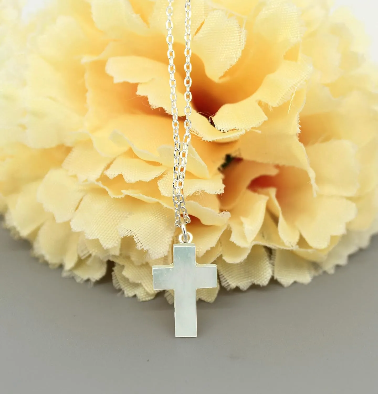 Natural Mother Of Pearl Cross Pendant Necklace, Handmade Jewelry, 925 Sterling Silver 16   2 Inch Adjustable Chain (Mother Of Pearl)