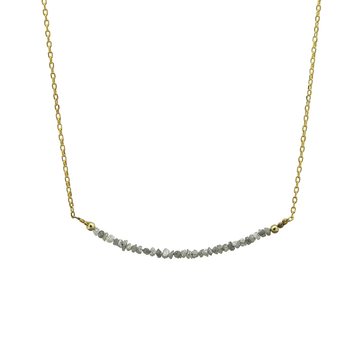 Natural White Diamond Chips Bar Necklace, Handmade Jewelry, 14k Yellow Gold Plated 16   2 Inch 925 Sterling Silver Adjustable Chain (white-diamond)