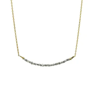 Natural White Diamond Chips Bar Necklace, Handmade Jewelry, 14k Yellow Gold Plated 16   2 Inch 925 Sterling Silver Adjustable Chain (white-diamond)