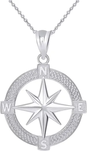 Nautical Jewelry Sterling Silver Round North Star Compass Adventures Pendant Necklace