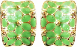 Navachi 18k Gold Plated Square Rainbow Colorful Enamel Leaves Flower Omega Back Earrings