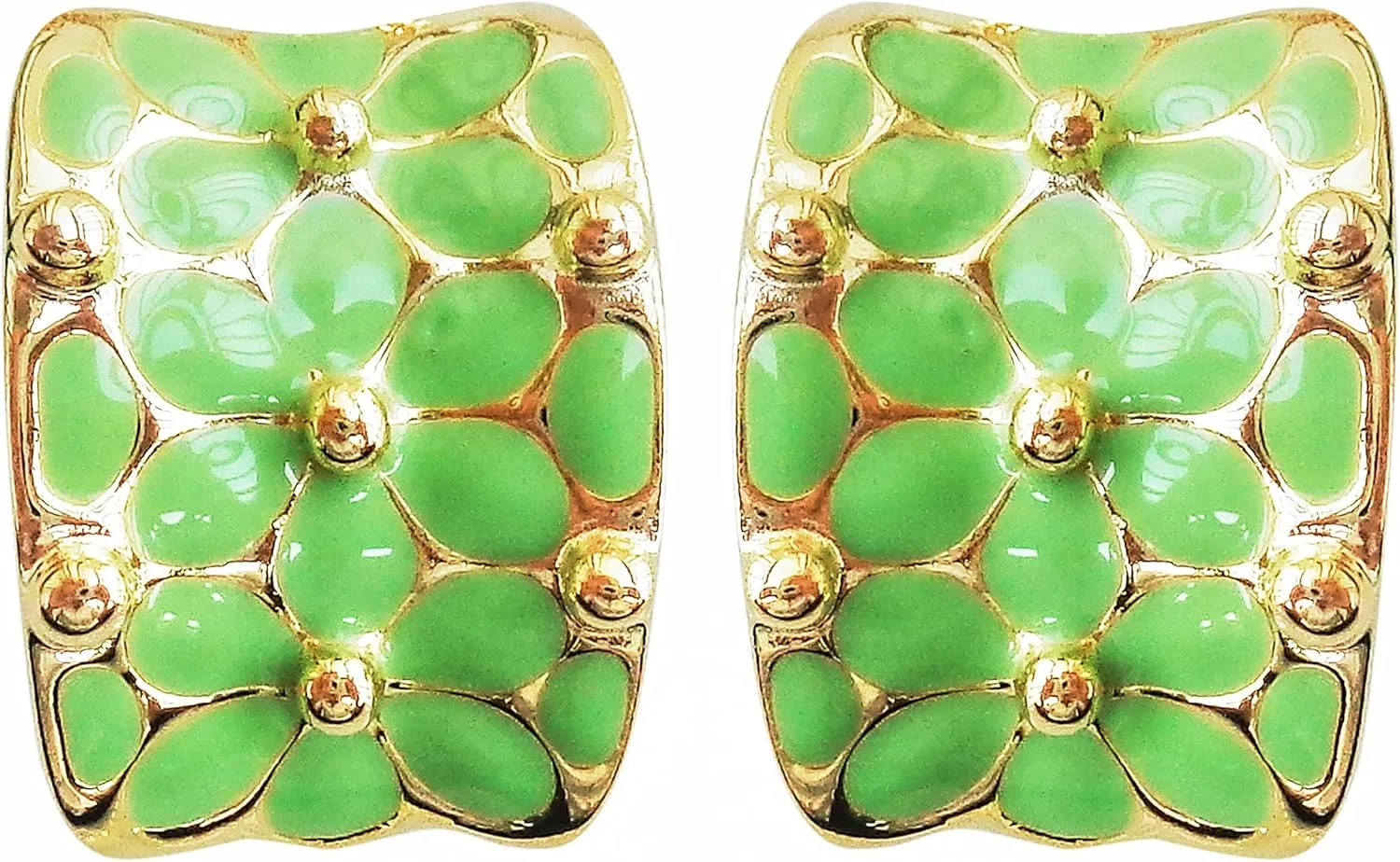 Navachi 18k Gold Plated Square Rainbow Colorful Enamel Leaves Flower Omega Back Earrings