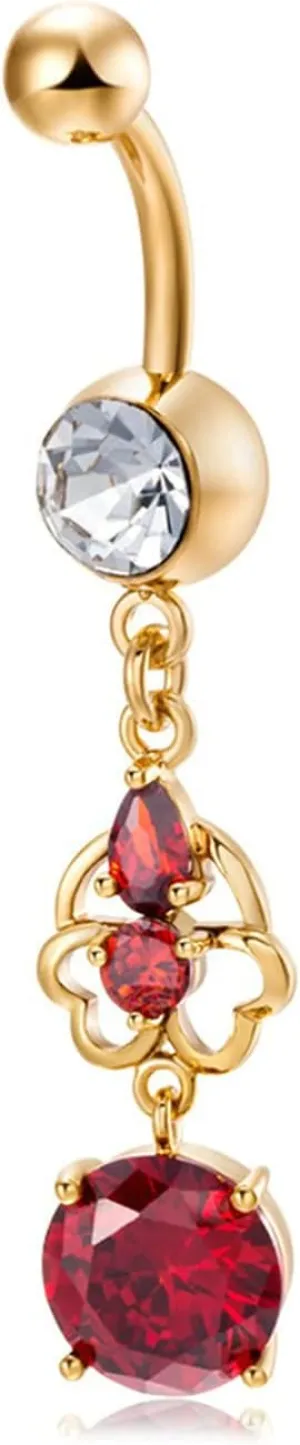 Navel Ring Stainless Steel Long, Crystal Top Navel Rings for Women Flower Gold Belly Ring