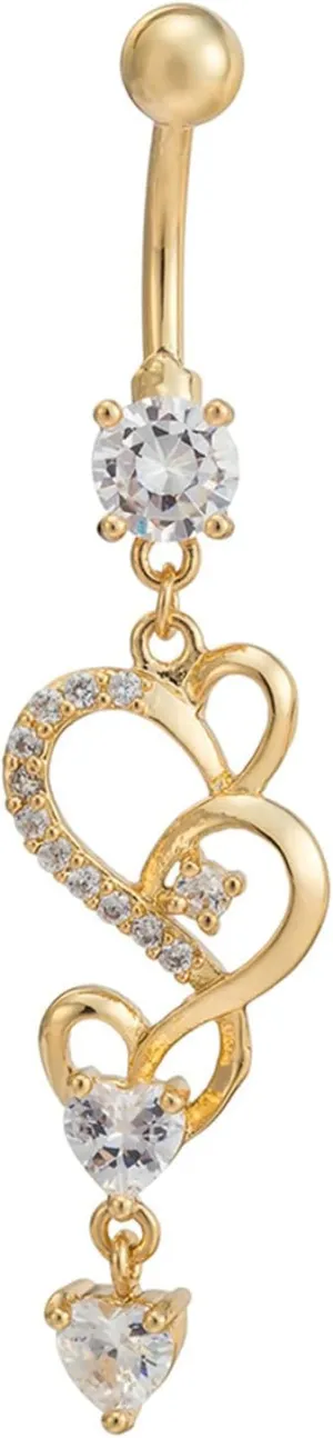 Navel Ring Stainless Steel Long, Crystal Unique Navel Rings for Women Hollow Heart Gold Navel Ring