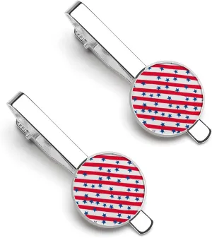 Navy Stars on U.S. Flag Stripes Tie Clip Tack Pins Cufflinks Necktie Bar Pinch Business Wedding Clothing Accessories for Men Women