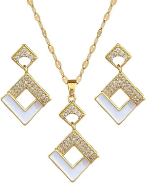 Necklace and Earring Sets for Women 14K Gold Plated Dainty Pearl Geometric Heart Rose Flower Rhinestone Charms Choker Earrings Statement Bridal Wedding Jewelry Set