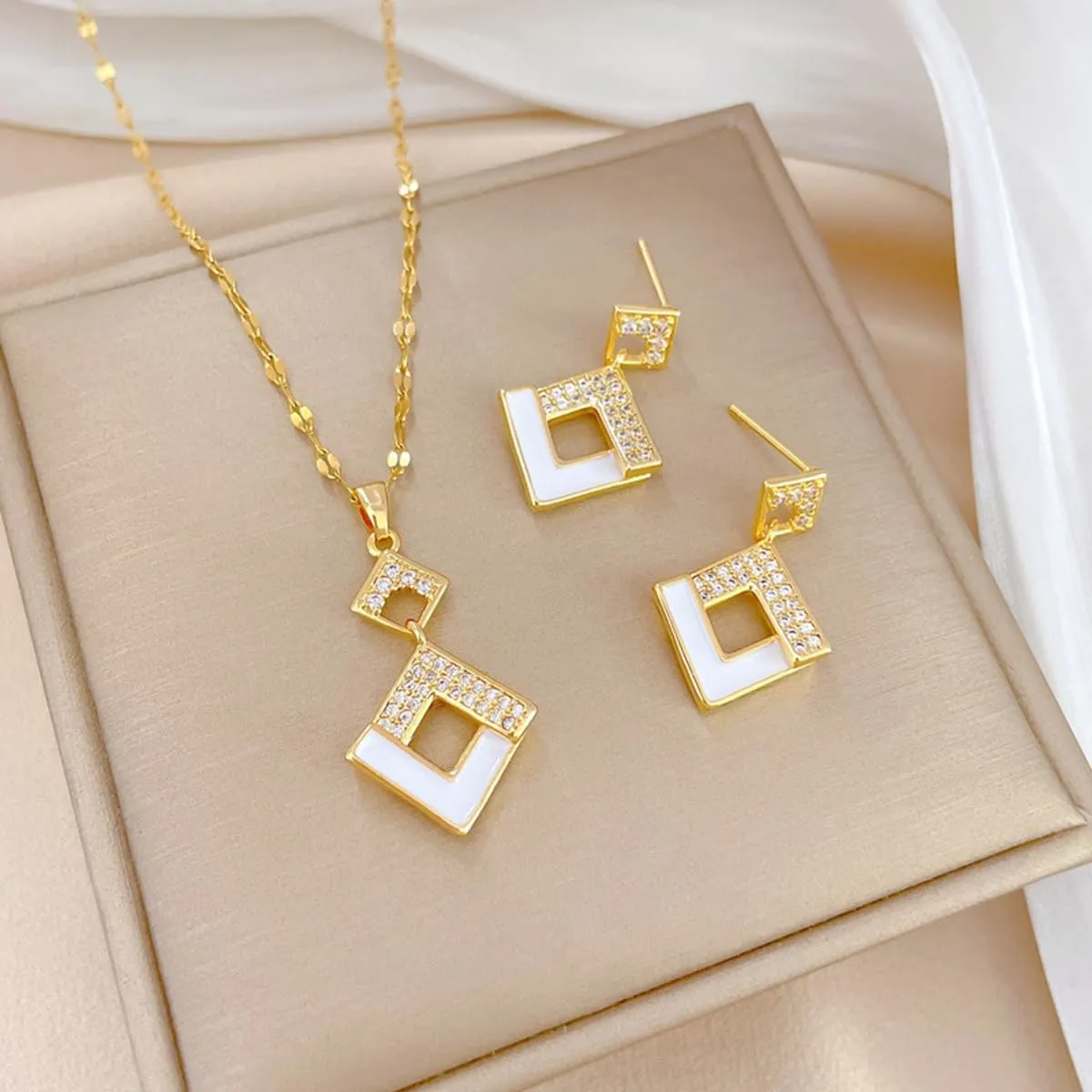 Necklace and Earring Sets for Women 14K Gold Plated Dainty Pearl Geometric Heart Rose Flower Rhinestone Charms Choker Earrings Statement Bridal Wedding Jewelry Set