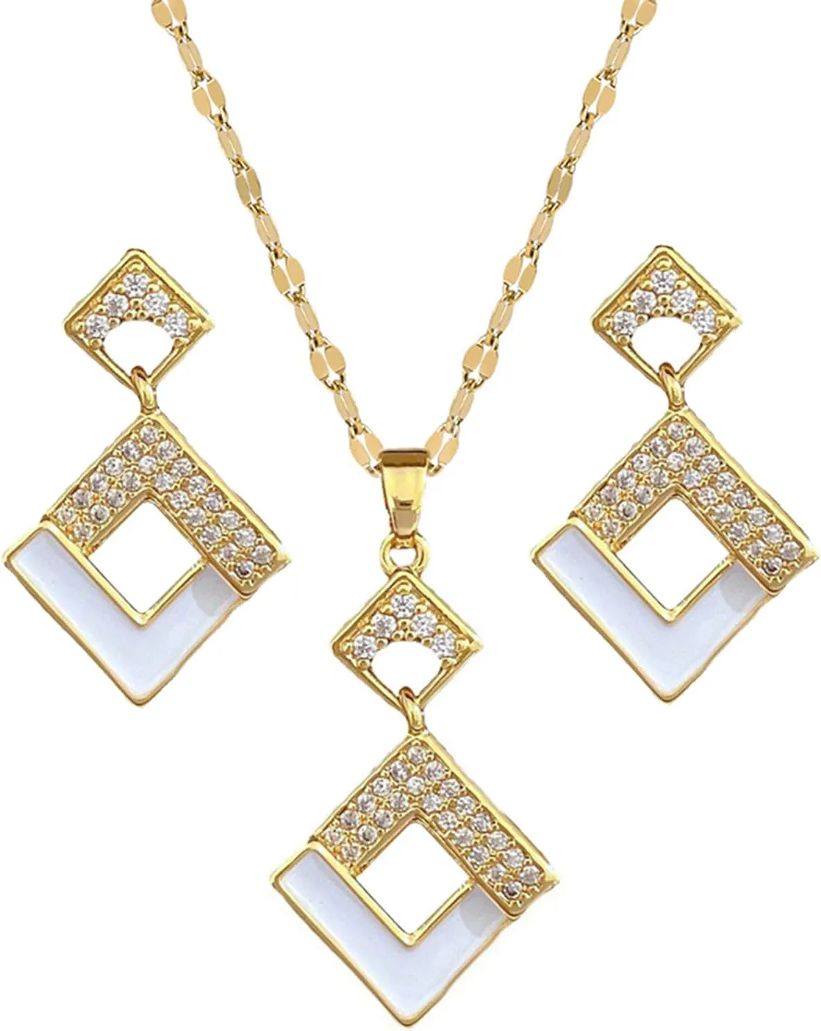 Necklace and Earring Sets for Women 14K Gold Plated Dainty Pearl Geometric Heart Rose Flower Rhinestone Charms Choker Earrings Statement Bridal Wedding Jewelry Set