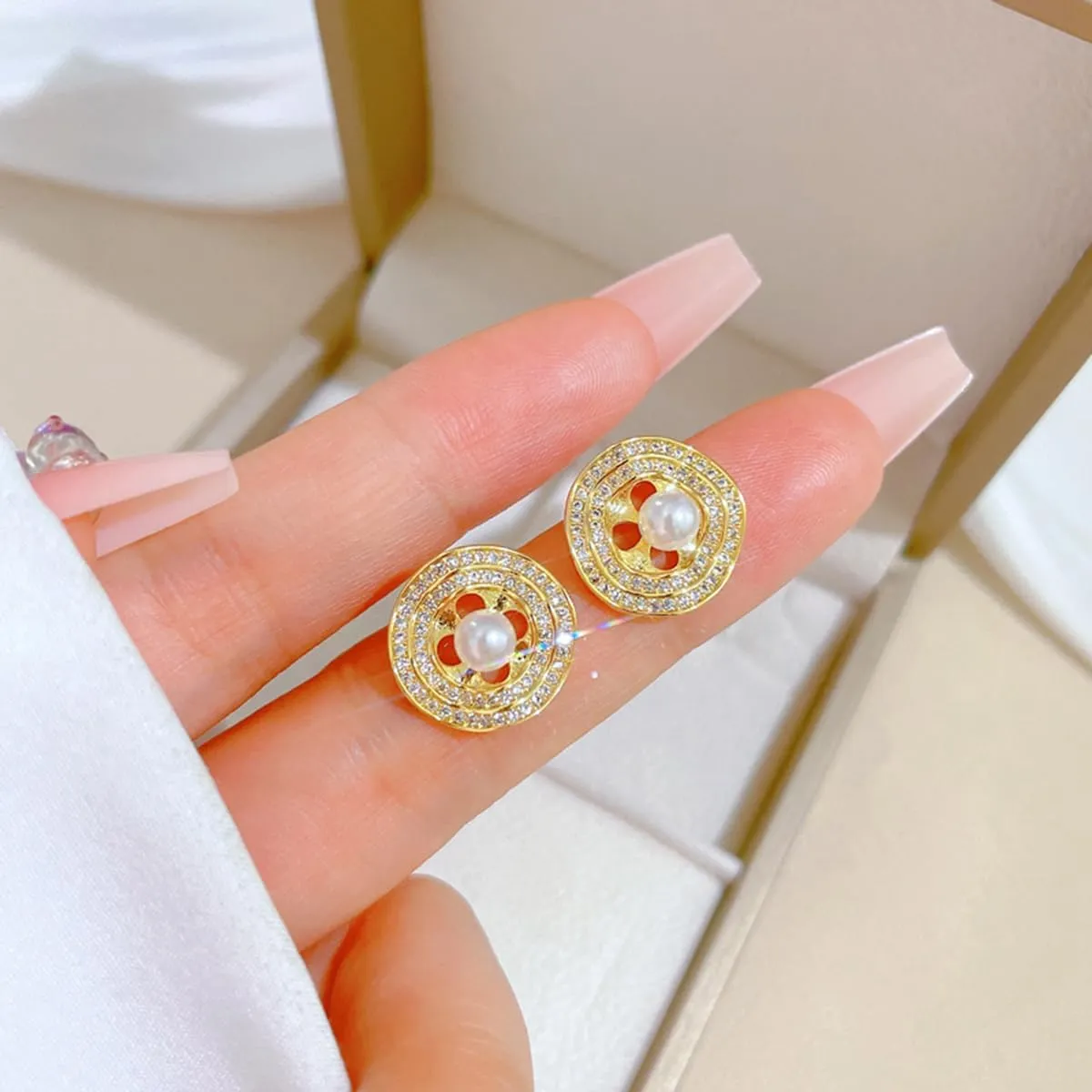 Necklace and Earring Sets for Women 14K Gold Plated Dainty Pearl Geometric Heart Rose Flower Rhinestone Charms Choker Earrings Statement Bridal Wedding Jewelry Set