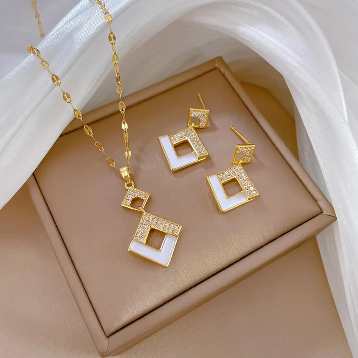 Necklace and Earring Sets for Women 14K Gold Plated Dainty Pearl Geometric Heart Rose Flower Rhinestone Charms Choker Earrings Statement Bridal Wedding Jewelry Set