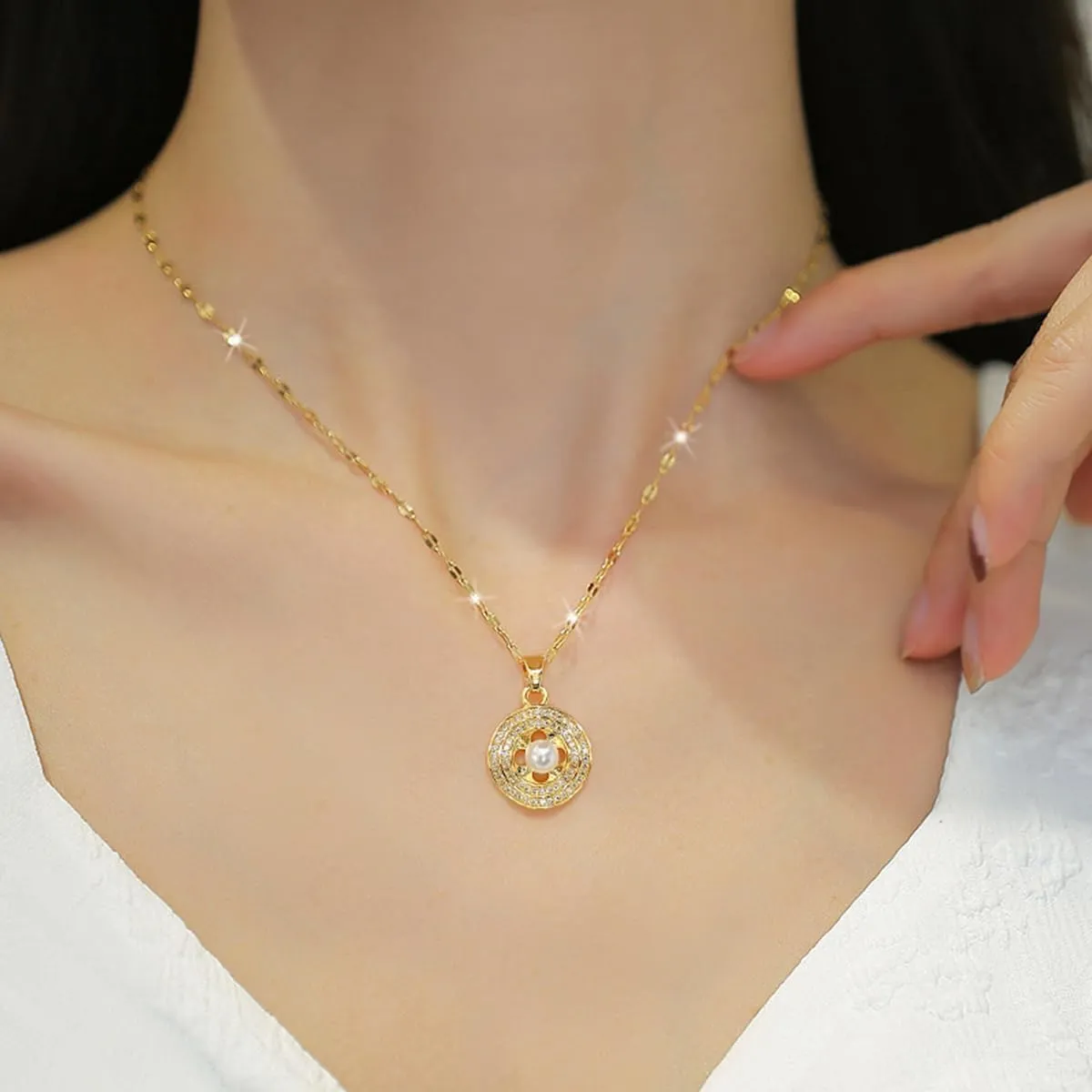 Necklace and Earring Sets for Women 14K Gold Plated Dainty Pearl Geometric Heart Rose Flower Rhinestone Charms Choker Earrings Statement Bridal Wedding Jewelry Set