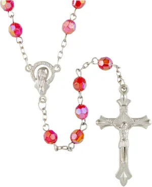 Needzo - Classic Red Imitation Crystal Rosary, Minimalistic Beaded Necklace with Crucifix, Religious Jewelry Gift for Loved Ones & More, 20 Inches