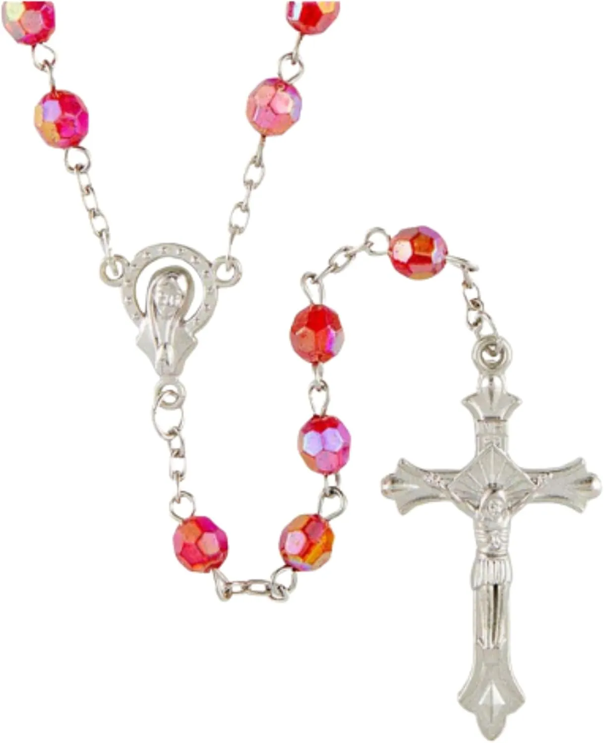 Needzo - Classic Red Imitation Crystal Rosary, Minimalistic Beaded Necklace with Crucifix, Religious Jewelry Gift for Loved Ones & More, 20 Inches