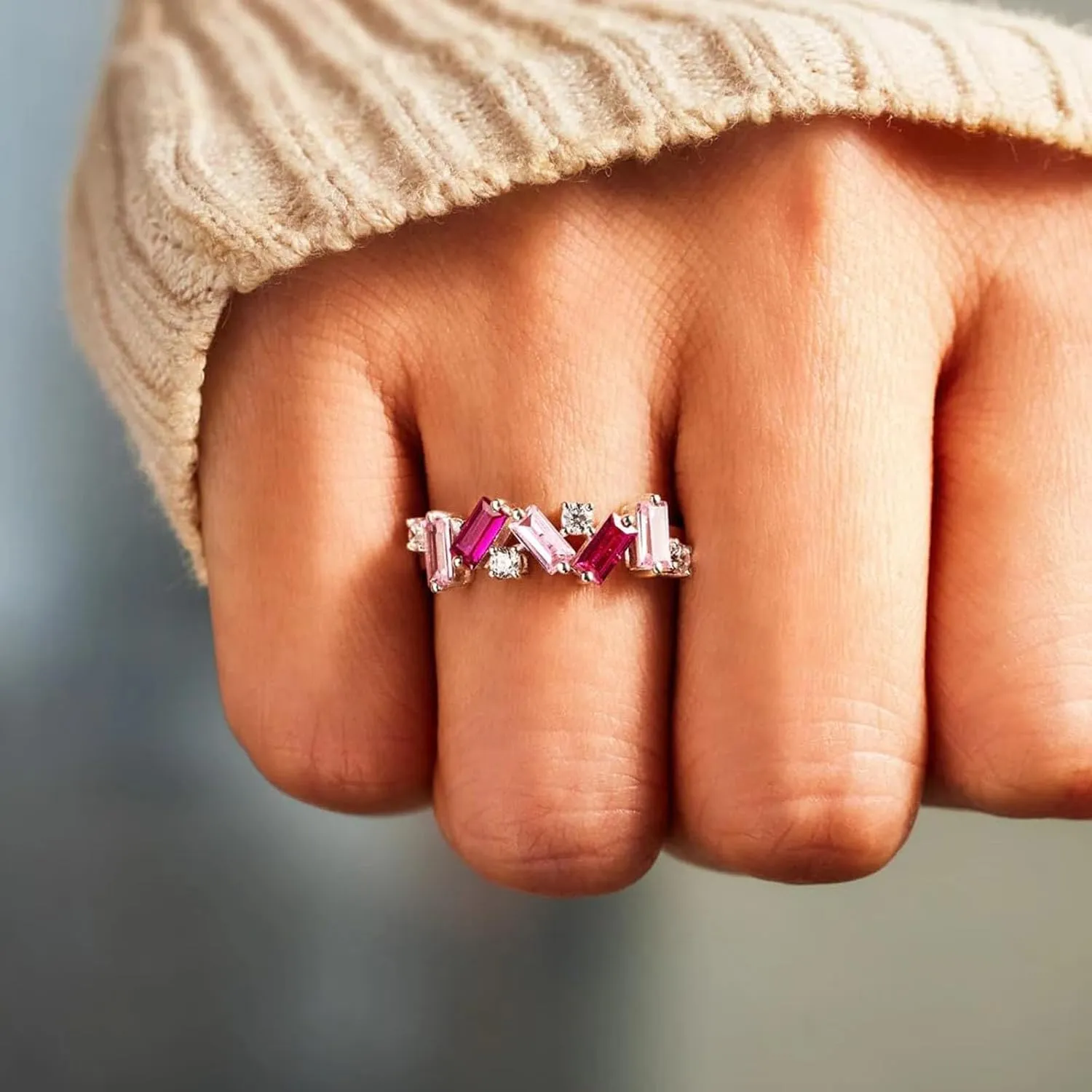 Nobody Has It All Together Pink Band Ring, S925 Plated with 18K White Gold Irregular Pink Self Love Ring All Your Broken Pieces Make You Beautiful Embrace your imperfections Pink Jewelry Gift for women