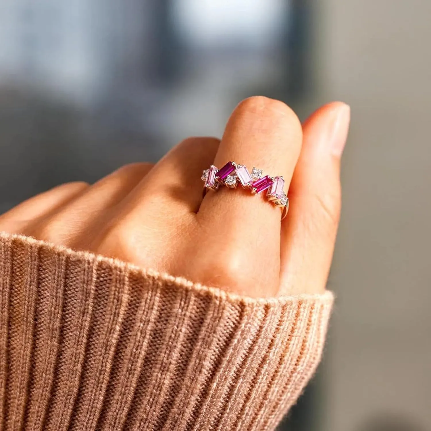Nobody Has It All Together Pink Band Ring, S925 Plated with 18K White Gold Irregular Pink Self Love Ring All Your Broken Pieces Make You Beautiful Embrace your imperfections Pink Jewelry Gift for women