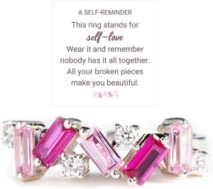 Nobody Has It All Together Pink Band Ring, S925 Plated with 18K White Gold Irregular Pink Self Love Ring All Your Broken Pieces Make You Beautiful Embrace your imperfections Pink Jewelry Gift for women