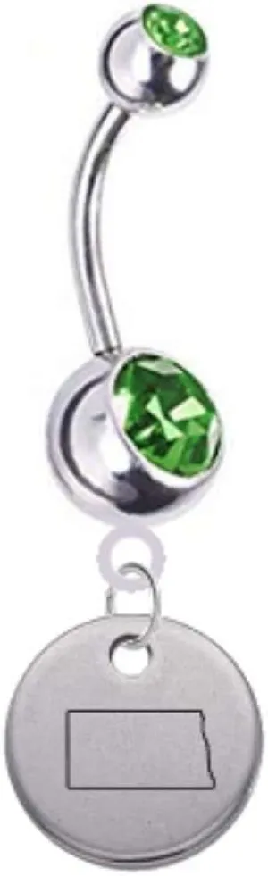 North Dakota State Silhouette Belly Button Navel Ring - Customize Your Gem Color