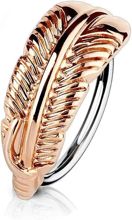 Nose and Cartilage Bendable Hoop Ring with Feather Hugger Top 316L Surgical Steel 20 Gauge 18 Gauge Sold Each