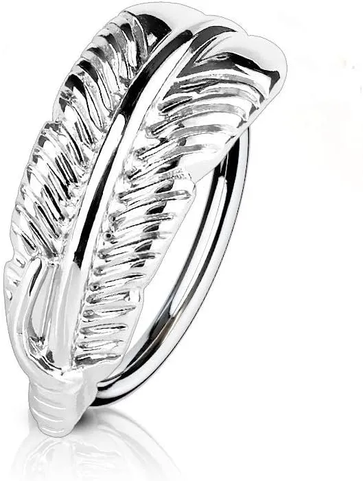 Nose and Cartilage Bendable Hoop Ring with Feather Hugger Top 316L Surgical Steel 20 Gauge 18 Gauge Sold Each