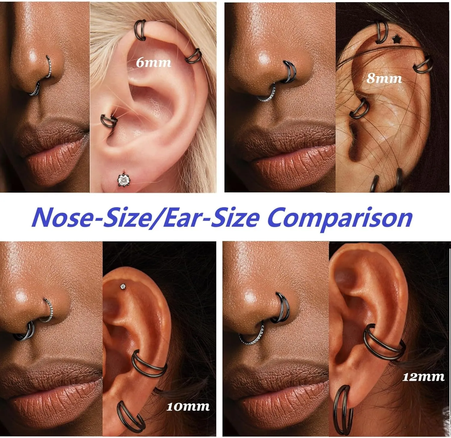 Nose Rings Hoops - 316L Surgical Steel Double Hoop Nose Rings 14G/16G/18G/20G Hinged CZ Conch Piercing Jewelry Septum Lip Rings Cartilage Earring Helix Rook Tragus Daith 6mm/8mm/10mm/12mm