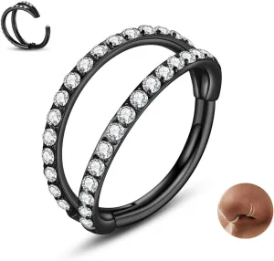 Nose Rings Hoops - 316L Surgical Steel Double Hoop Nose Rings 14G/16G/18G/20G Hinged CZ Conch Piercing Jewelry Septum Lip Rings Cartilage Earring Helix Rook Tragus Daith 6mm/8mm/10mm/12mm