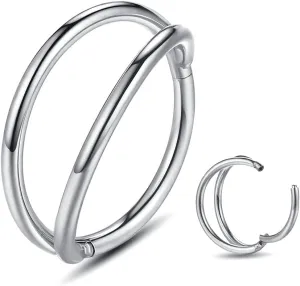 Nose Rings Hoops - 316L Surgical Steel Double Hoop Nose Rings 14G/16G/18G/20G Hinged CZ Conch Piercing Jewelry Septum Lip Rings Cartilage Earring Helix Rook Tragus Daith 6mm/8mm/10mm/12mm