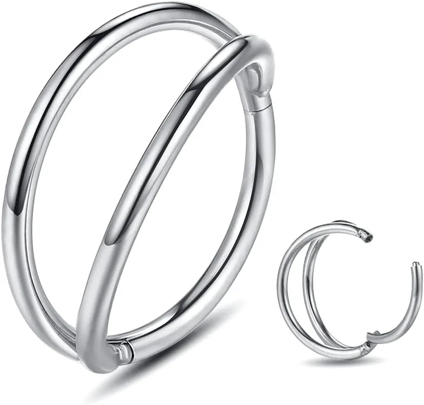 Nose Rings Hoops - 316L Surgical Steel Double Hoop Nose Rings 14G/16G/18G/20G Hinged CZ Conch Piercing Jewelry Septum Lip Rings Cartilage Earring Helix Rook Tragus Daith 6mm/8mm/10mm/12mm