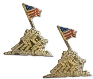 Novel Merk Patriotic Iwo Jima Flag Raise Lapel Pin, Hat Pin & Tie Tack Set with Clutch Back 2-Piece