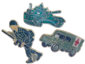 Novel Merk Tank, Ambulance, & G.I. Soldier Military Vehicle Lapel Pin, Hat Pin & Tie Tack Set with Clutch Back 3-Piece