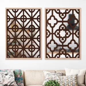NoWorries Mirror Wall Framed for Living Room and Office Decor - Wall Mirror Pine Wood Paintings for Wall Decoration and Wall Frames/Hangings for Wall Decor Set of 2 (Wooden 41, 13x17 inches)