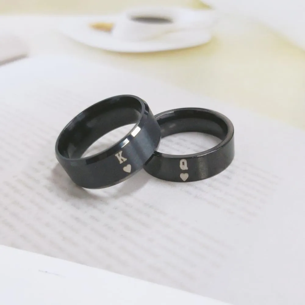 OIDIMS Kings And Queens Matching Rings for Him and Her K&Q Couples Wedding Engagement Ring Comfort Fit Finger Band Stainless Steel Statement Promise Anniversary Valentines Day Xmas Gift for Women Men