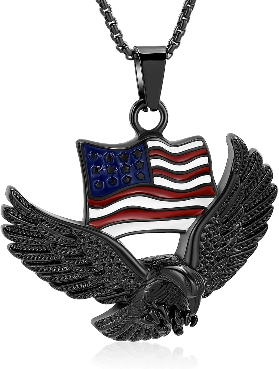 Oinsi Cremation Jewelry For Ashes For Men The Stars and the Stripes With Eagle Memorial Urn Necklace Keepsake Pendant
