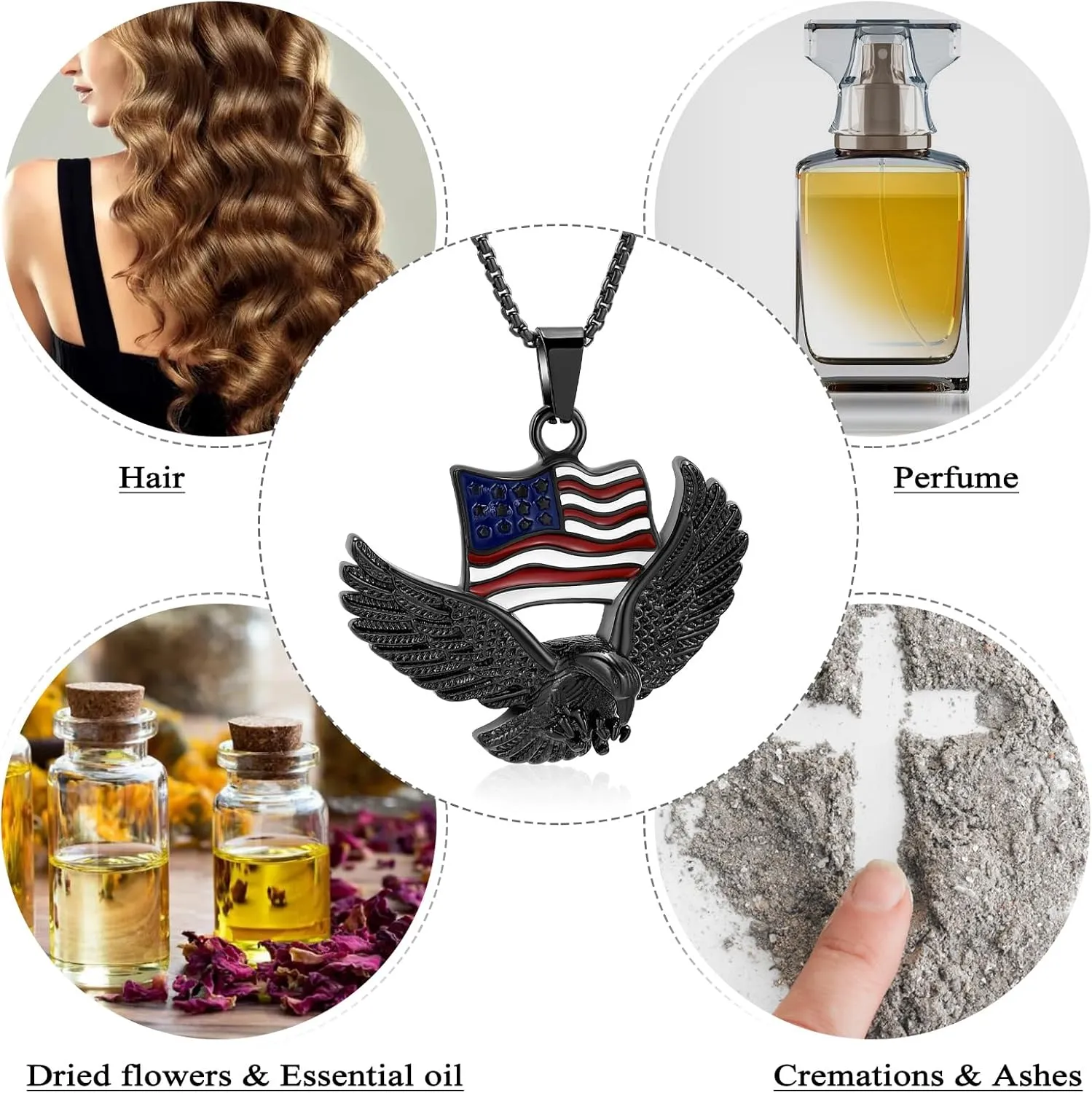 Oinsi Cremation Jewelry For Ashes For Men The Stars and the Stripes With Eagle Memorial Urn Necklace Keepsake Pendant