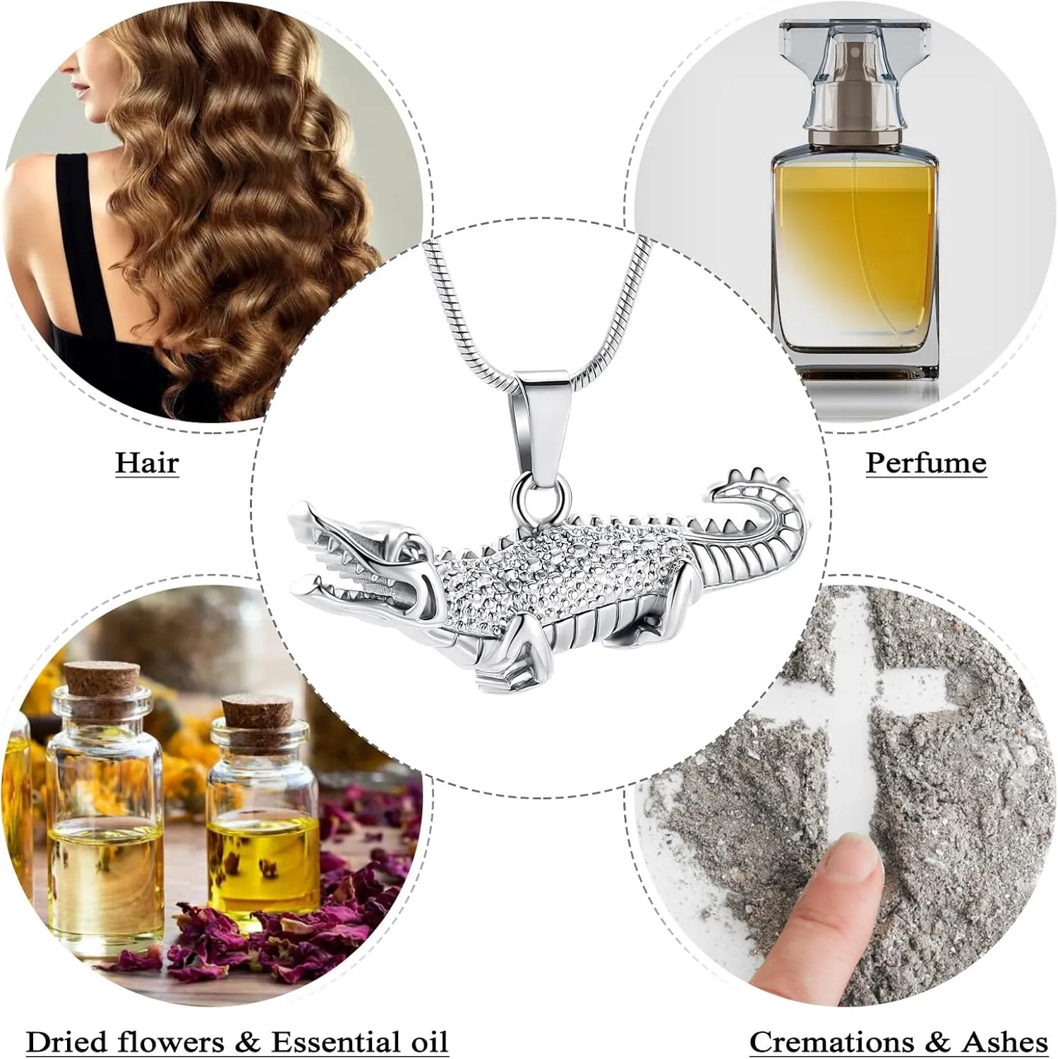 Oinsi Crocodile Cremation Jewelry For Ashes For Pet Stainless Steel Aligator Memorial Urn pendant Necklace For Men Keepsake Jewelry Gifts