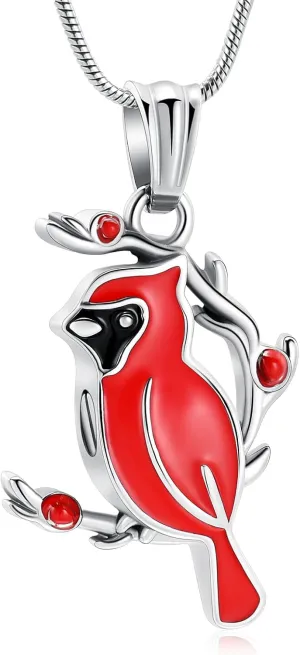 Oinsi Stainless Steel Cardinal Urn Necklace for Ashes - Red/Blue Bird Cremation Keepsake Memorial Pendant Jewelry for Women
