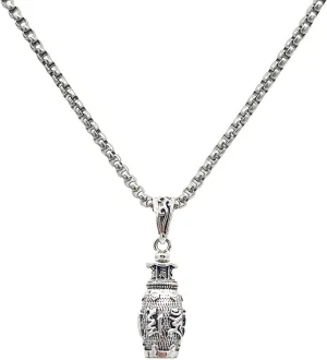 Om Mani Padme Hum Totem Column Necklace for Men and Women, Stainless Steel Meditation and Healing, Six-Word Buddhist Pendant Jewelry