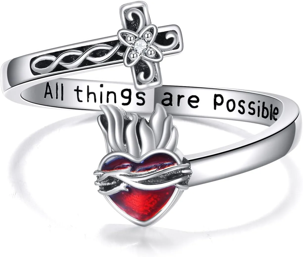 ONEFINITY Cross Rings for Women 925 Sterling Silver Jesus/Mustard Seed Cross Ring Faith over Fear Hope Spoon Rings Christian Religion Jewelry for Women Daughter Friend