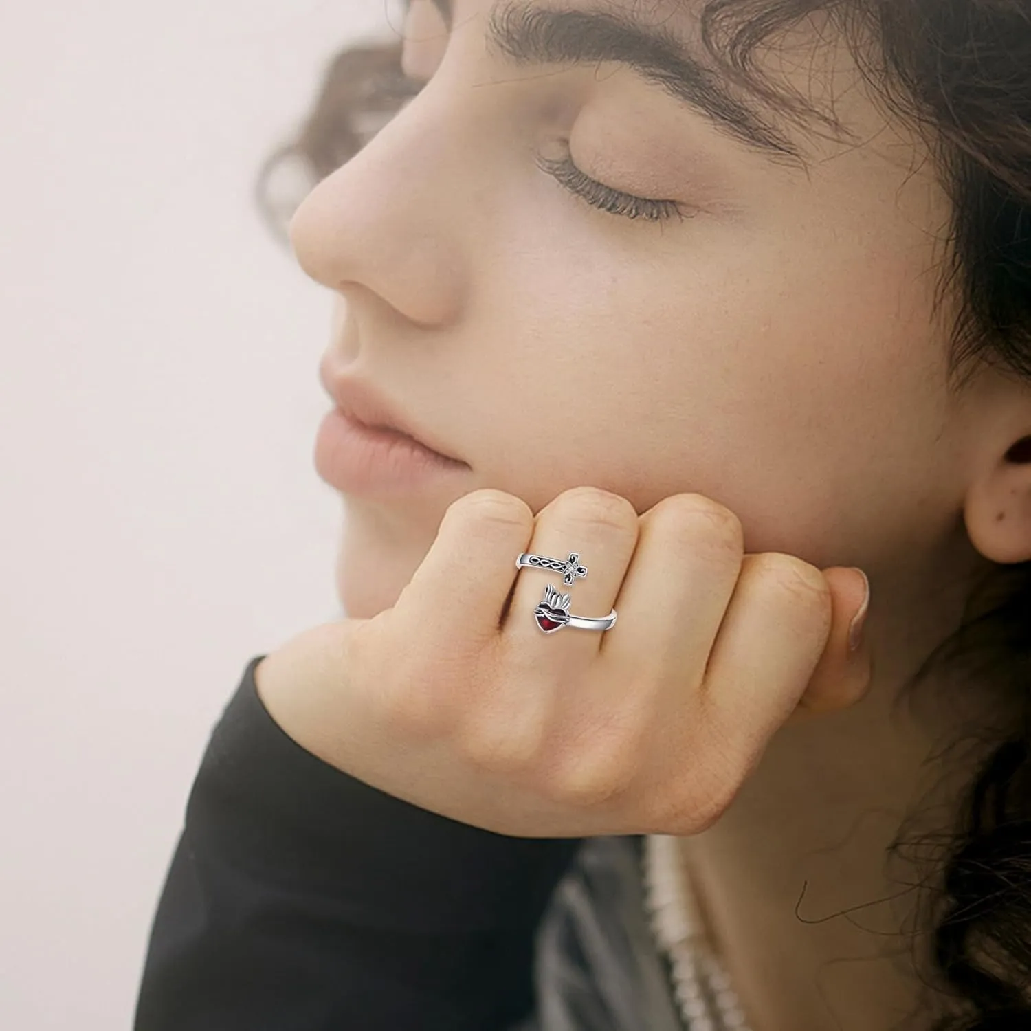 ONEFINITY Cross Rings for Women 925 Sterling Silver Jesus/Mustard Seed Cross Ring Faith over Fear Hope Spoon Rings Christian Religion Jewelry for Women Daughter Friend
