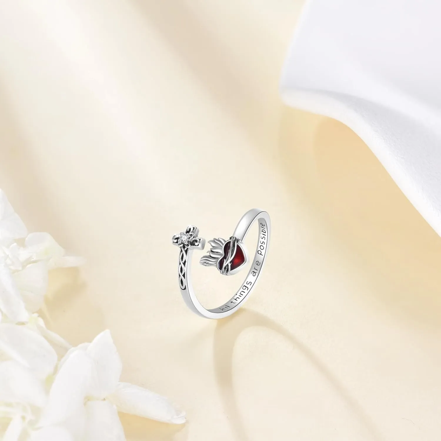 ONEFINITY Cross Rings for Women 925 Sterling Silver Jesus/Mustard Seed Cross Ring Faith over Fear Hope Spoon Rings Christian Religion Jewelry for Women Daughter Friend