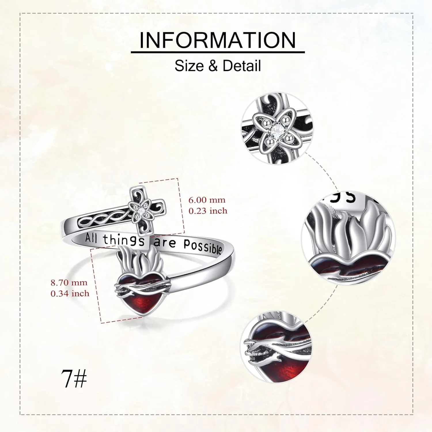 ONEFINITY Cross Rings for Women 925 Sterling Silver Jesus/Mustard Seed Cross Ring Faith over Fear Hope Spoon Rings Christian Religion Jewelry for Women Daughter Friend